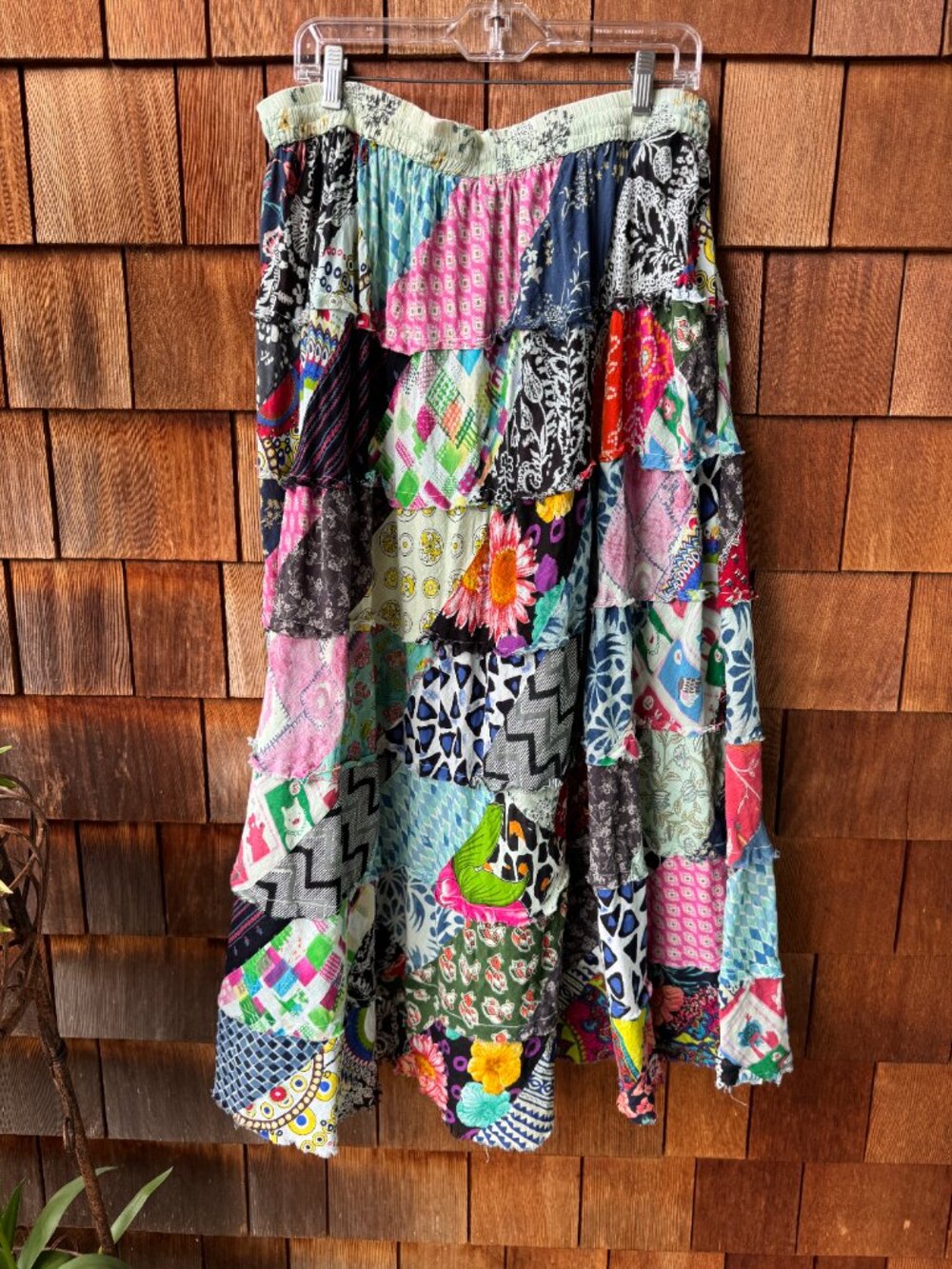 Gypsy Rose Bias Cut Elastic Waist Patchwork Maxi Skirt in Women's 1X - Picture 5 of 7